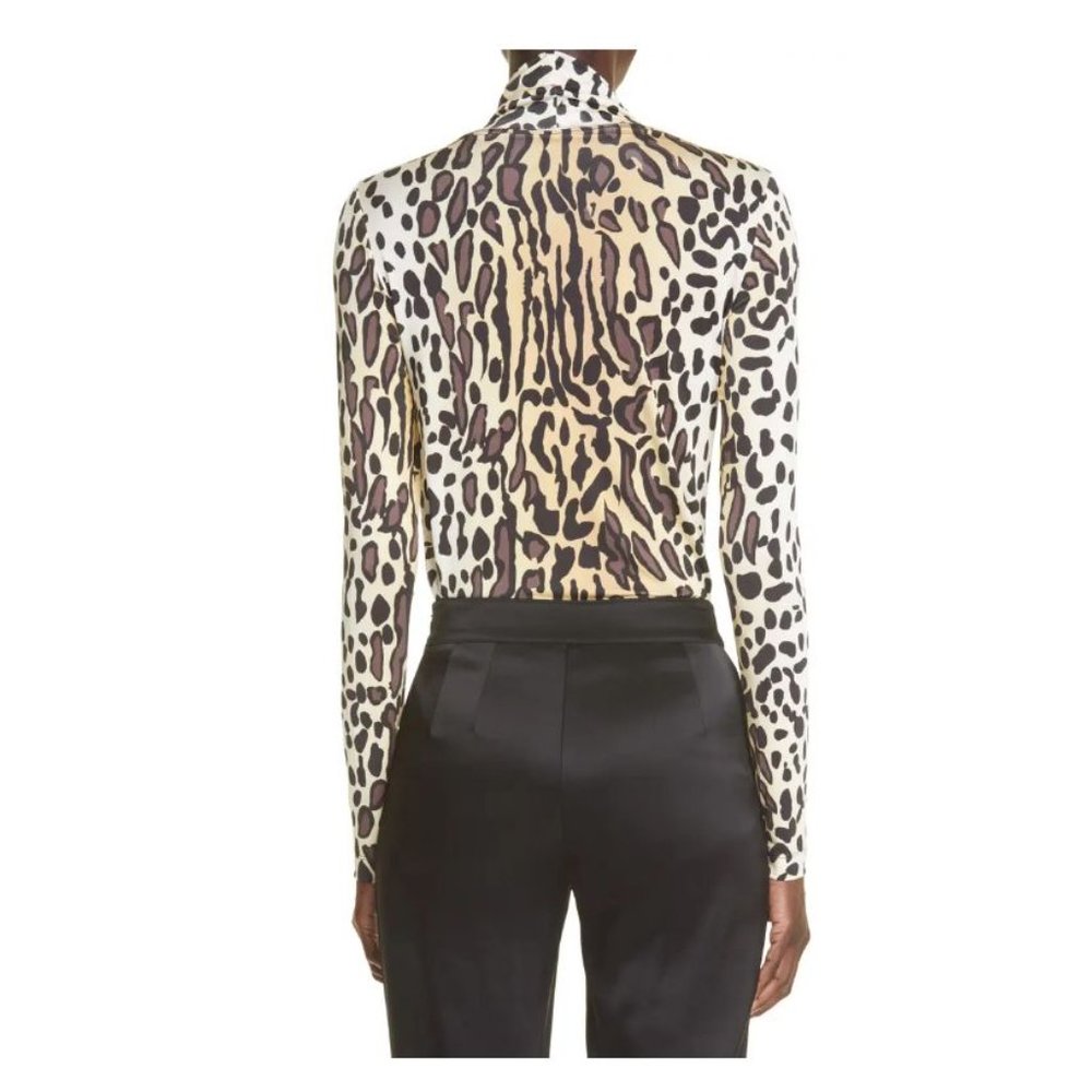 ST. JOHN Blue Leopard Print Turtleneck Top sz XL Women's - Picture 3 of 8